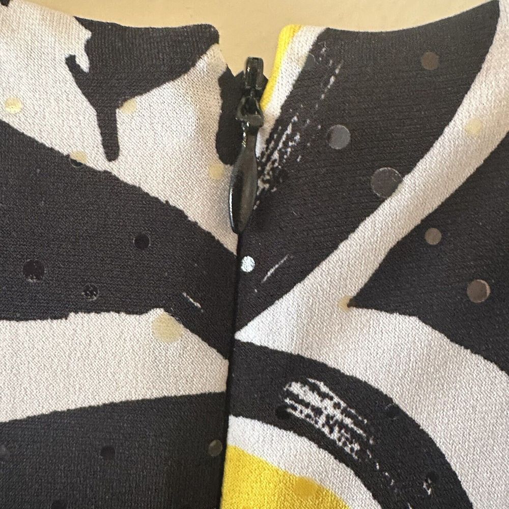 Cache‎ Black White Yellow Leaf Short Sheath Lined Dress Sequin Size 4 *READ* - Picture 6 of 12